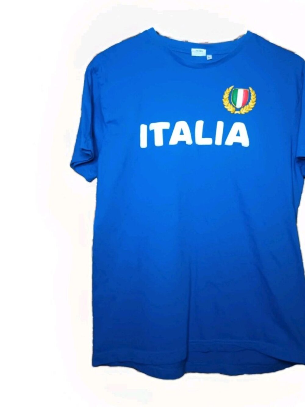 Vintage Italia Italy Soccer Tee Mens Large Blue Crest Flag 90s Good